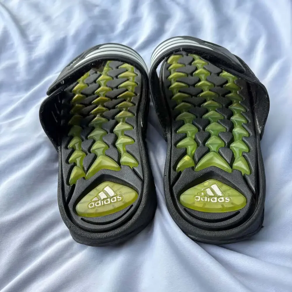 VTG 2000 Adidas Cushion Gel Air Slides Y2k Mens Size 10 US Black Green